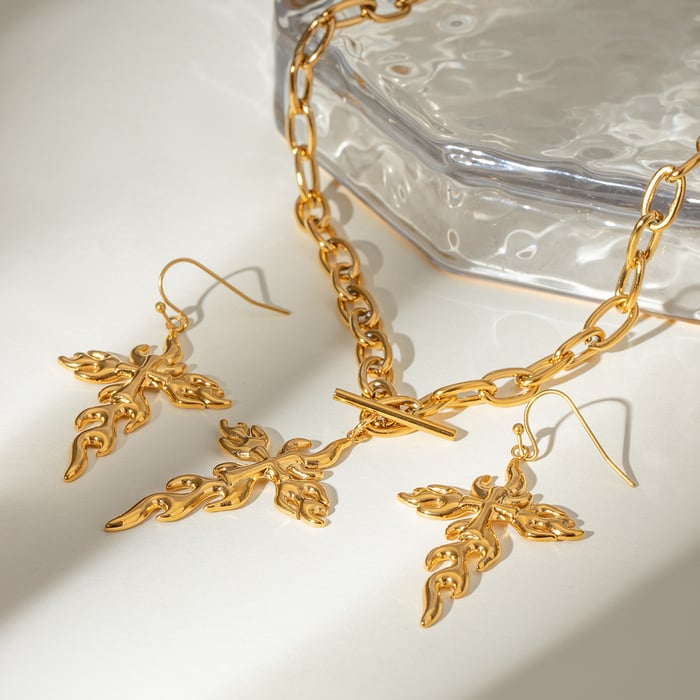 1 pair simple series retro cross stainless steel  gold plated women earrings set